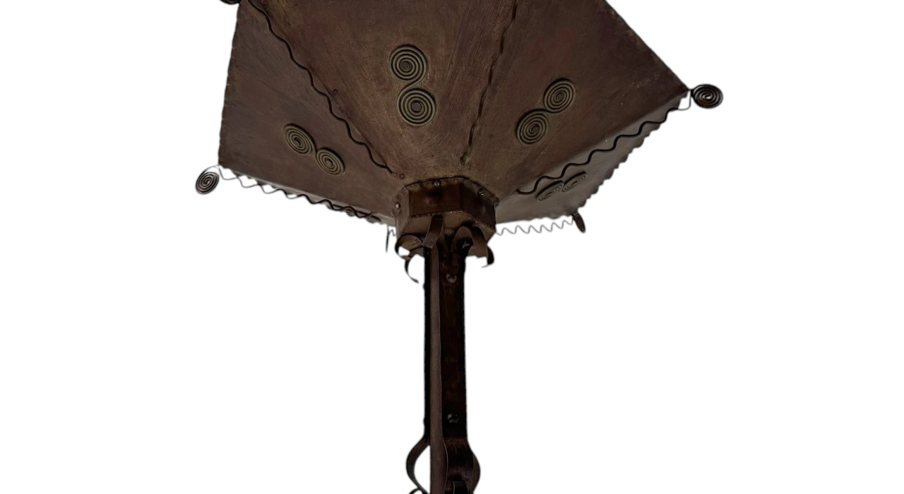 Art Deco Patinated Wrought Iron Floor Lamp, 1930s